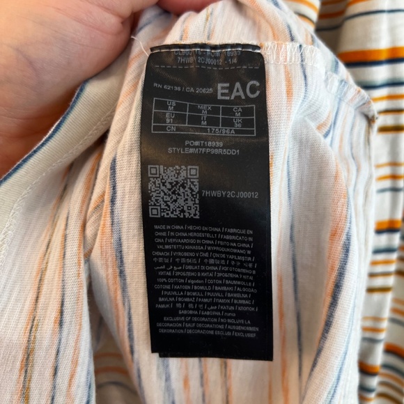 GUESS Jeans x A$AP Rocky - Striped Long Sleeve T-Shirt - Orange/White/Blue - Med - Picture 8 of 8